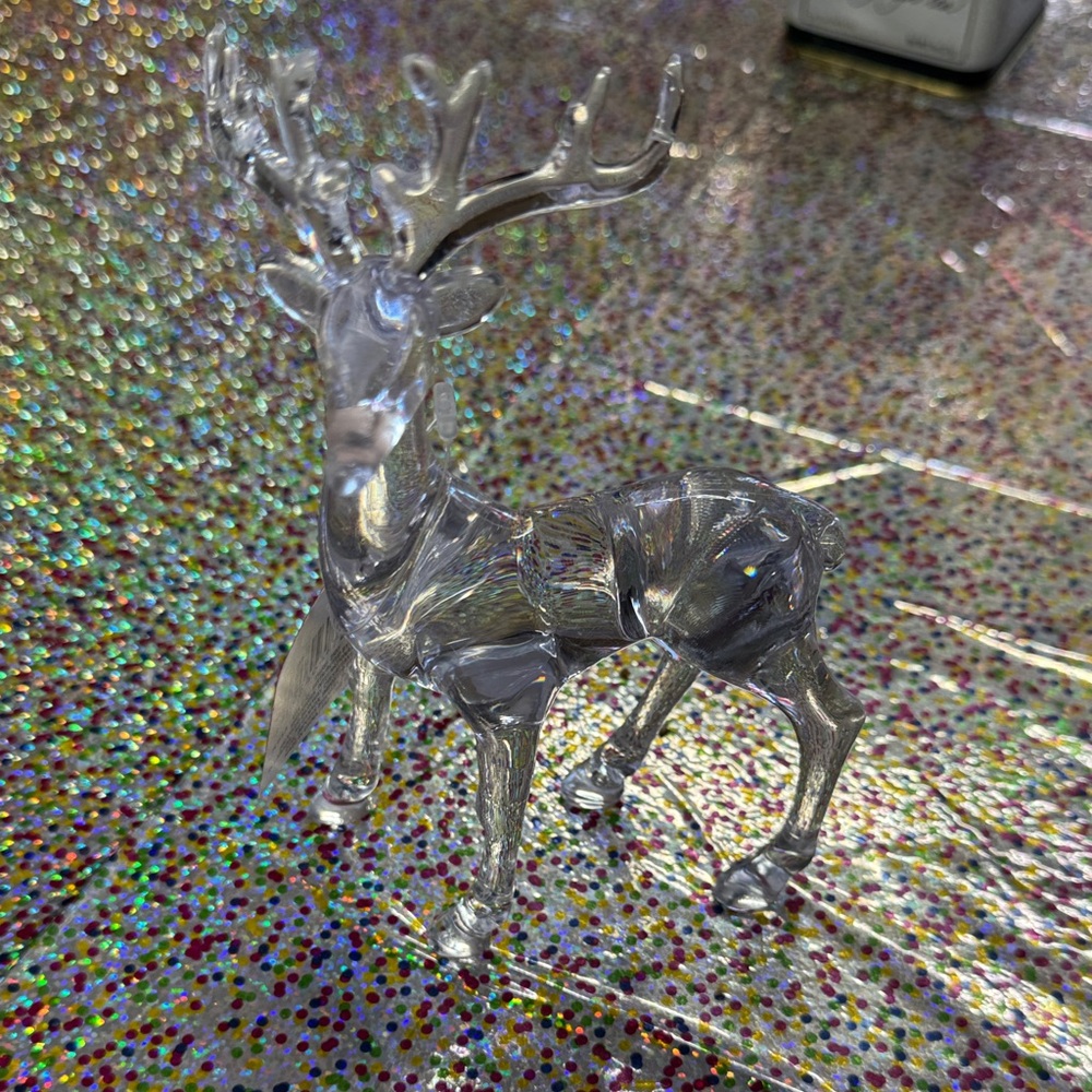 Elegant acrylic Reindeer Figurine glass-like 4” base 6” high